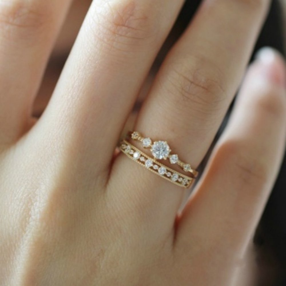 NEW 18K Yellow Gold Round Diamond Dainty Ring - Picture 2 of 5